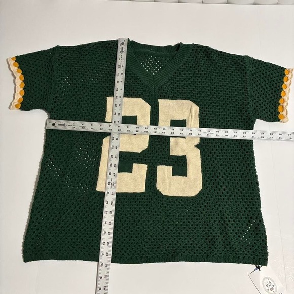 CIDER Green Crochet Knit Jersey Style T Shirt Size M Number 23 Short Sleeve - Picture 5 of 7
